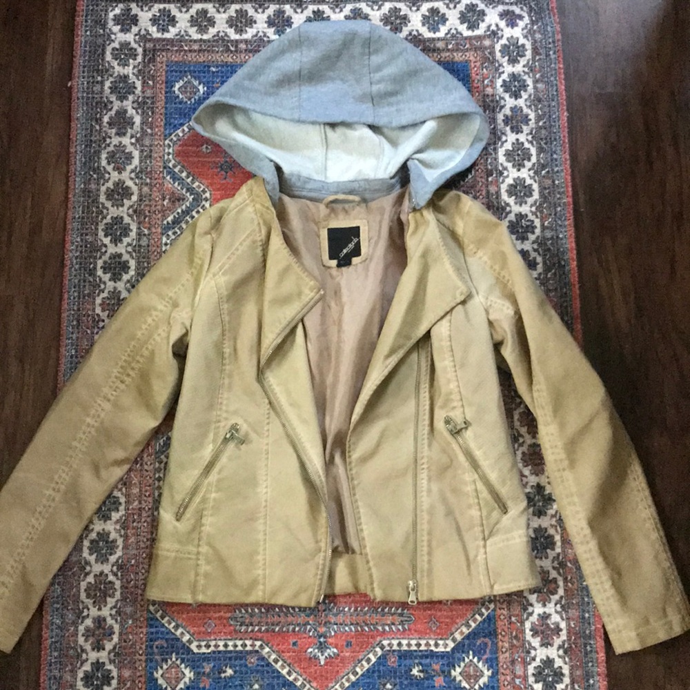 Collection b faux leather jacket with hood. Size M